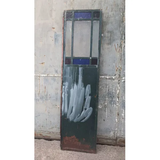 Hoja De Puerta Antigua De Chapa Y Hierro Con 9 Vidrios