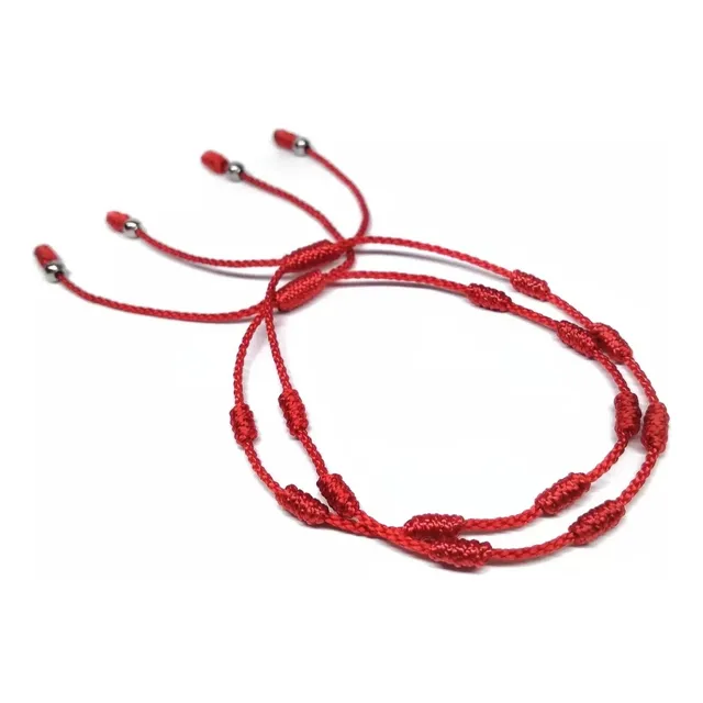 Pulseras 7 Nudos Para Parejas Hilos Rojos Y Balines De Acero