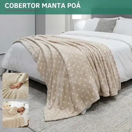 Cobertor Casal Poá 2,00x1,80 Manta Luxo Toque Extra Macio Efeito Aveludado Sofá Cama Decoração Premium Cor Bege