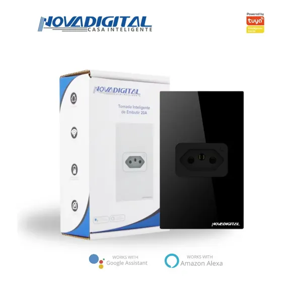 Tomada Inteligente Wifi Novadigital 20A 3 Pinos Compatível Tuya Smart Life Alexa Google Bivolt Preta