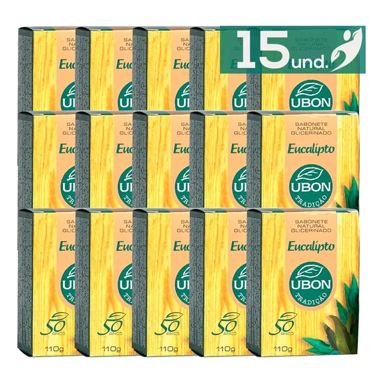 Kit 15 Sabonete Glicerinado Eucalípto Ubon 110g