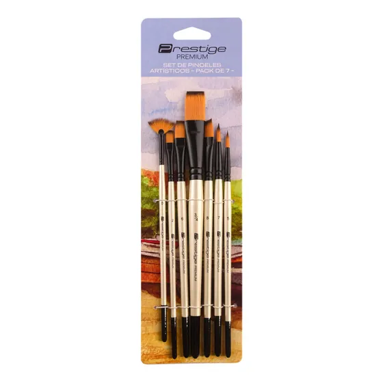Set De 7 Pinceles Artísticos Prestige Acrílico Óleo Acuarela Cerdas Amarillo