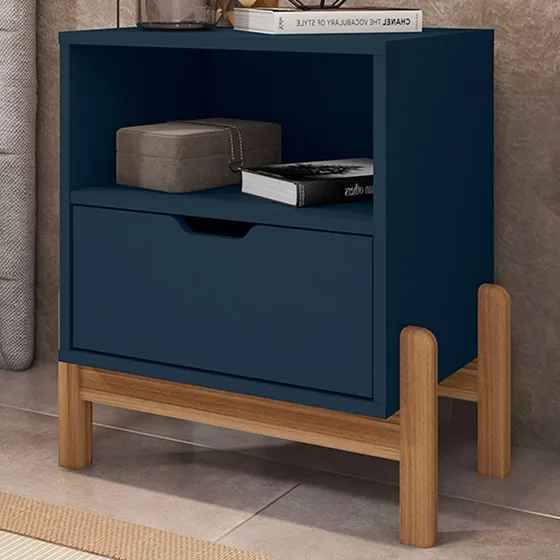 Mesa De Cabeceira Antares 1 Gaveta Azul Cobalto - Casa D Acabamento Pintura uv