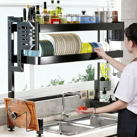 Escorredor Louças Organizador Pia Suspenso Armario Cozinha Preto Material Reforçado Ventosa Antiderrapante Altura Ajustável