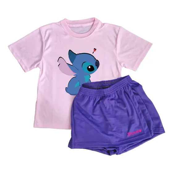 Conjunto Deportivo Verano Niña Stitch Remera + Short Pollera