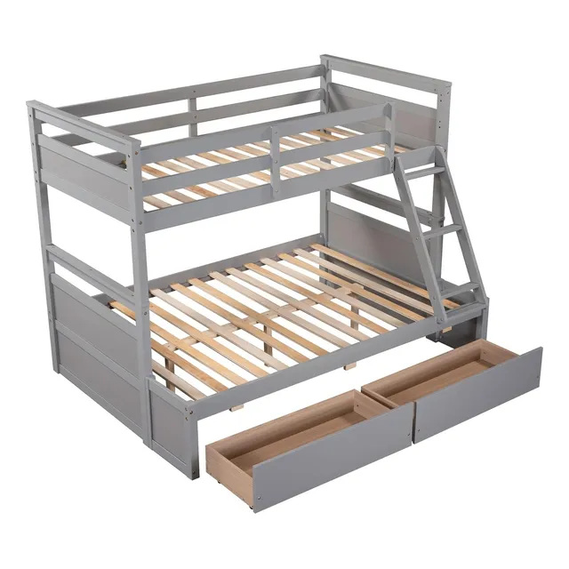 Litera Individual/matrimonial C/escaleras Y 2 Cajones, Gris
