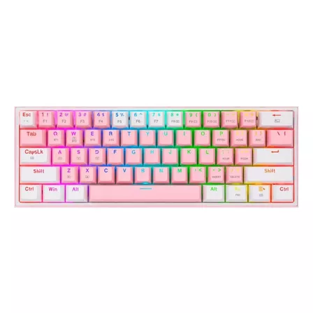 Teclado gamer Redragon Fizz Pro K616-RGB QWERTY inglés US color rosa y blanco con luz RGB