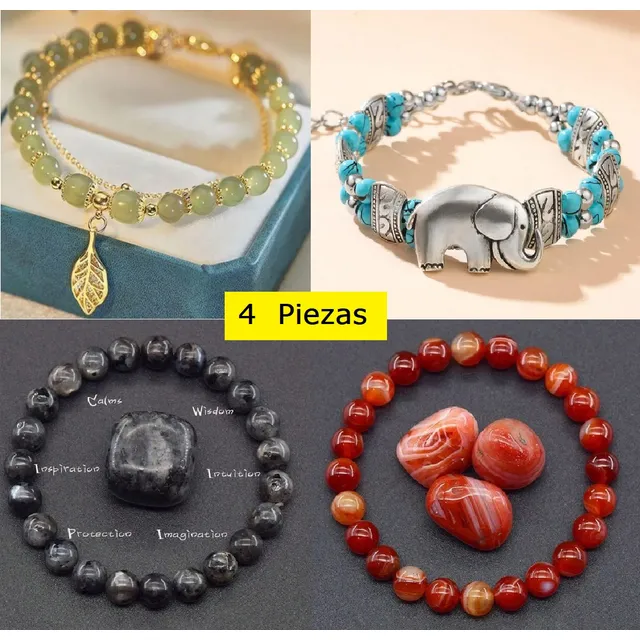 Pulsera Brazalete Esclava Piedras Natural- Varias Set 4 E