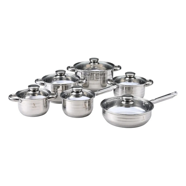 Jogo De Panelas Galya 12 Peças Aço Inoxidável Compatível Indução Gás Fundo Triplo Com Tamp...