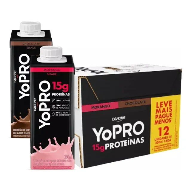 Kit C/12un Yopro 15g Proteína Morango E Chocolate 250ml.