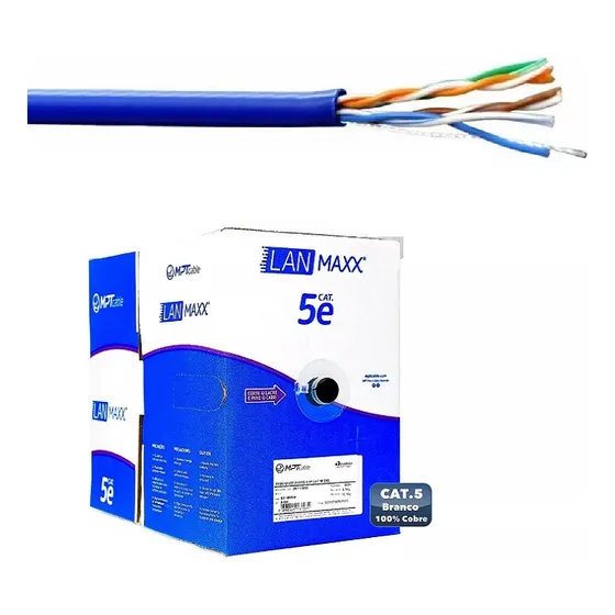 20mt Cabo De Rede Lan Utp 24 Awg 4p Cat5e 100% Cobre Mpt