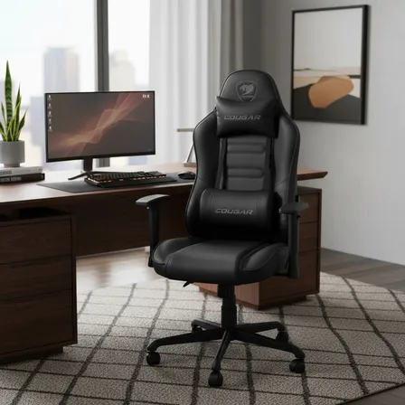 Silla Gamer - Cougar Fusion S - Black - Soporte Máx. 120 Kg Negro Cuero Pvc Pu Transpirable