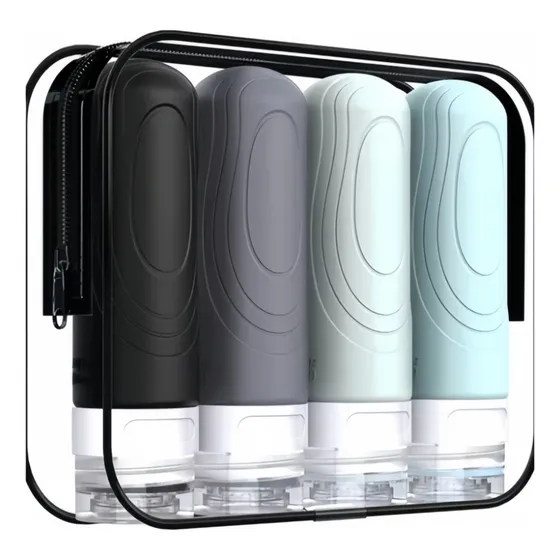 Set 4 Botellas De Viaje De Silicona Frasco Dispensador