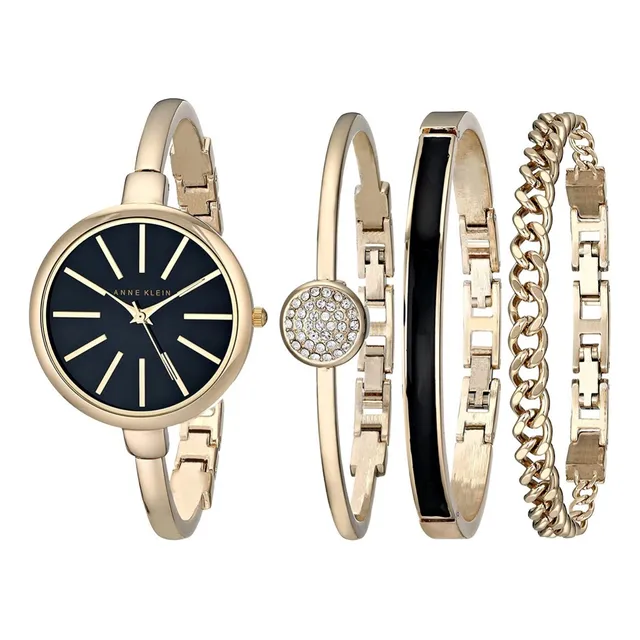 Anne Klein Set Reloj Pulsera Cristales Swarovski ak/1470gbst Ev Color de la correa Dorado / Gold Color del bisel Dorado / Gold Color del fondo Negro / Black