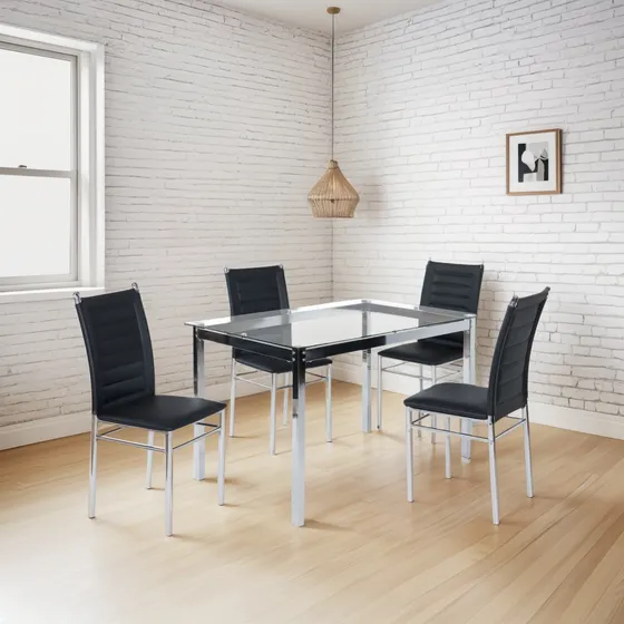 Mesa De Jantar 4 Lugares Tokio Com Vidro Cromado/preto - Art