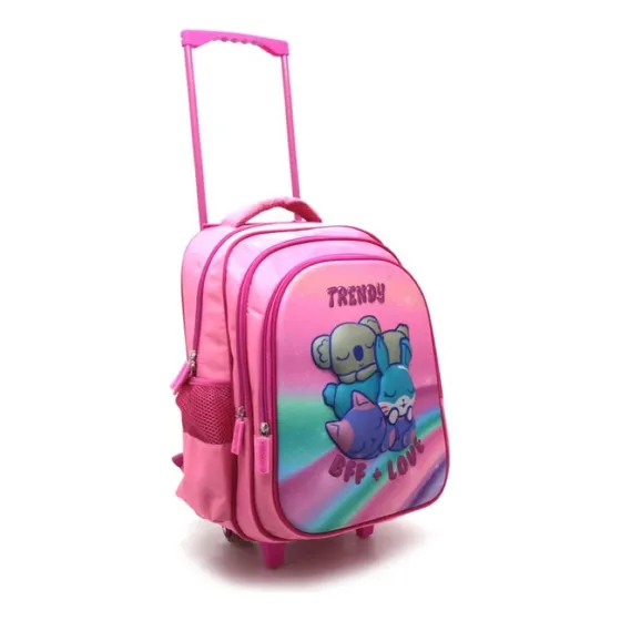 Mochila Carro Con Base Trendy Reforzado Color Rosa Chicle Diseño De La Tela Animales