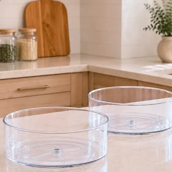 Baitashop Kit 2 Organizador Giratório Acrílico Transparente Giro de 360° para Quarto Armário Latas Geladeira Cozinha Temperos Maquiagem Gavetas Escritório Chaves com Rodízio
