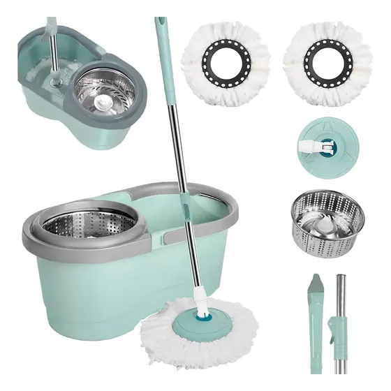 Mop Giratório Balde 13l Esfregão Cabo 130cm Rodinhas Com Refil Sujeira Cesto Inox Fácil Limpeza Efic