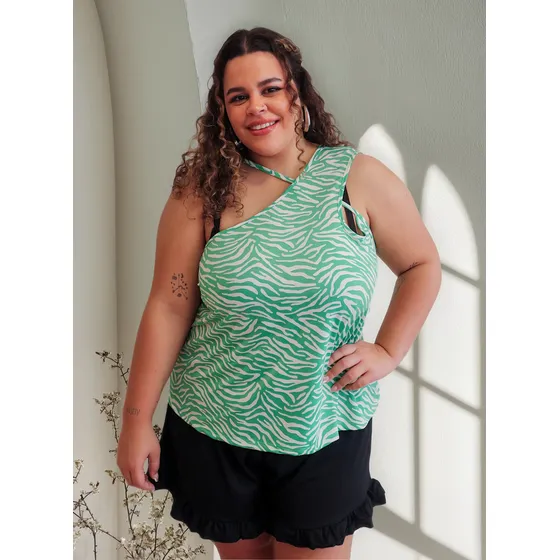 Musculosa Evasé Mujer Ananá Plus Size Animal Print Lycra