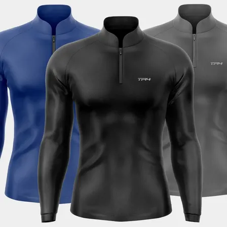 Camisa Blusa Pesca Esportiva Lisa Zíper Proteção Solar Uv Cinza Gg