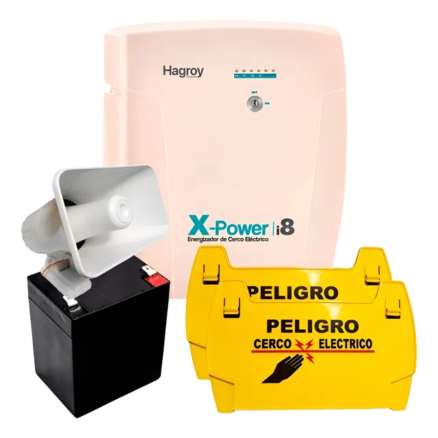 Electrificador Kit Cerco Electrico Hagroy I8 Bateria Sirena