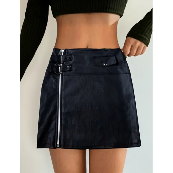 Minifalda Pollera Engomada Simil Cuero Pax3 Tachas Moda Dama
