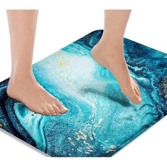 Tapete Baño Antideslizante Textura Marmol Color Turquesa 16
