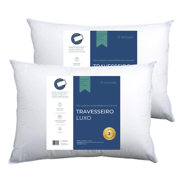 Kit 2 Travesseiro Fibra Antialérgica Regulável Lavável 50x70 Kit 2 Travesseiro Fibra Antialérgica Regulável Lavável 50x70