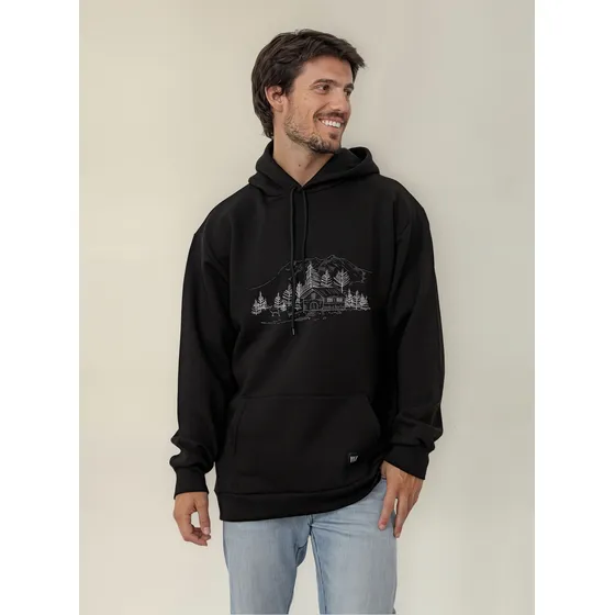 Buzo Canguro Viste Vilo Oversize Estampado Aldea Frisado