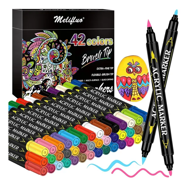 Marcadores Doble Punta Plumones Punta Pincel 42 Colores