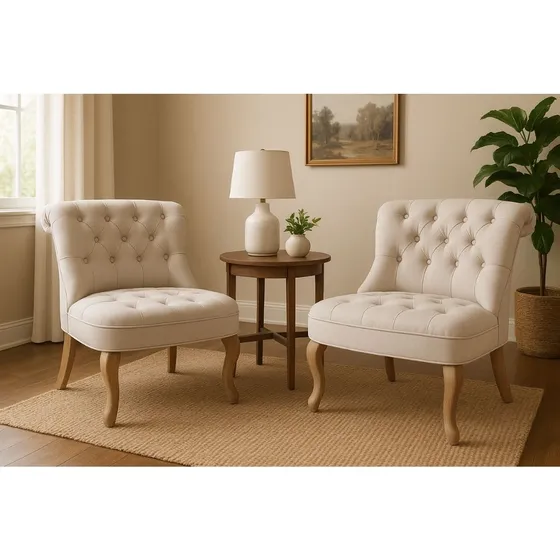 Promo 2 Butacas Beige Sillon Sofa Madera Luis Xv Living Lcm