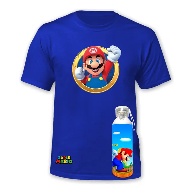 Polera Mario Bros + Botella En Aluminio - Jueg - Estampaking
