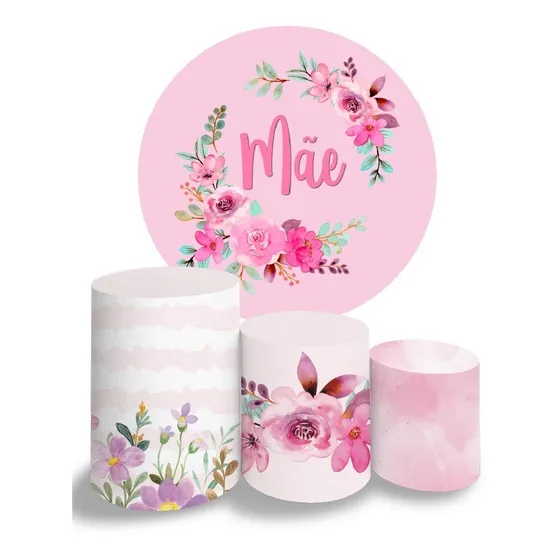 Kit Painel E Trio De Cilindro Dia Das Mães Tecido C/elástico