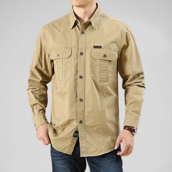 Camisa Para Hombre, Camisa Cargo Con Múltiples Bolsillos Par