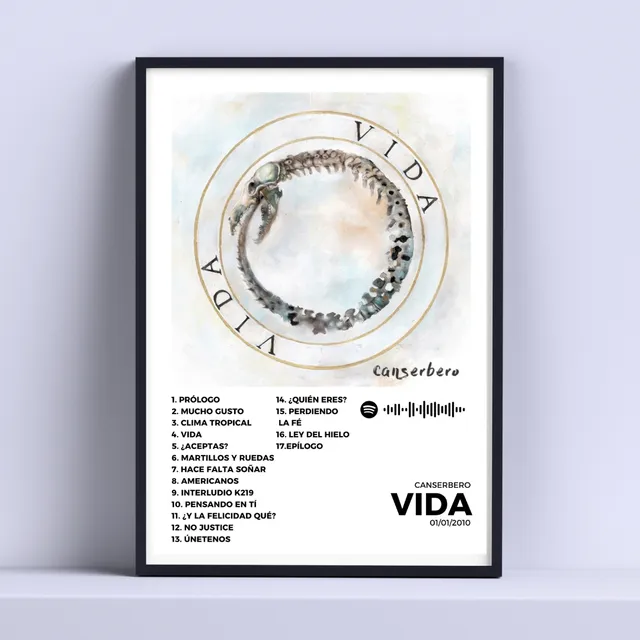 Cuadro Canserbero Vida Disco Album  Rap 30x40cm Con Vidrio
