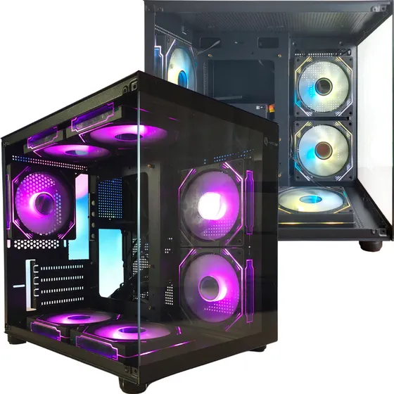Gabinete Gamer Aquário Cubo Em Vidro Com 4 Fans Rgb Gb1796