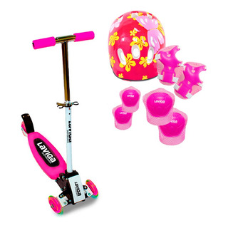 Scooter Patín Movible Infantil Niños + Casco Y Protecciones Color Rosa Mariposa Scooter Patín Movible Infantil Niños + Casco Y Protecciones Color Rosa Mariposa