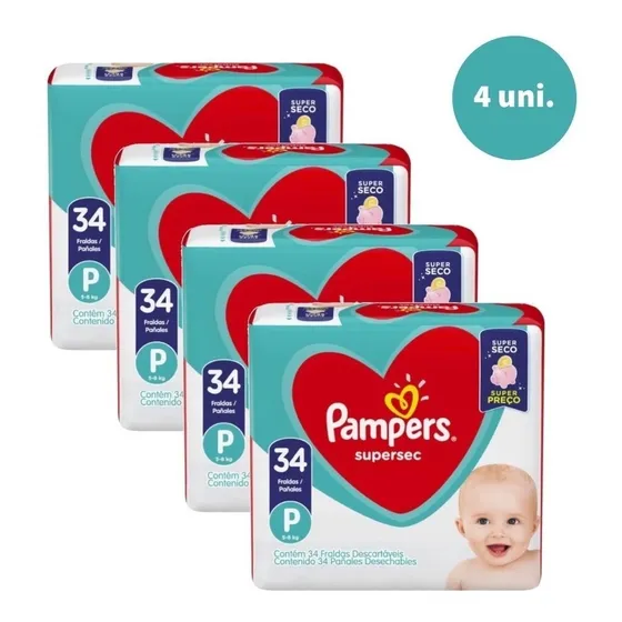 Kit Com 4 Pacotes Fraldas Pampers Supersec Atacado Barato P