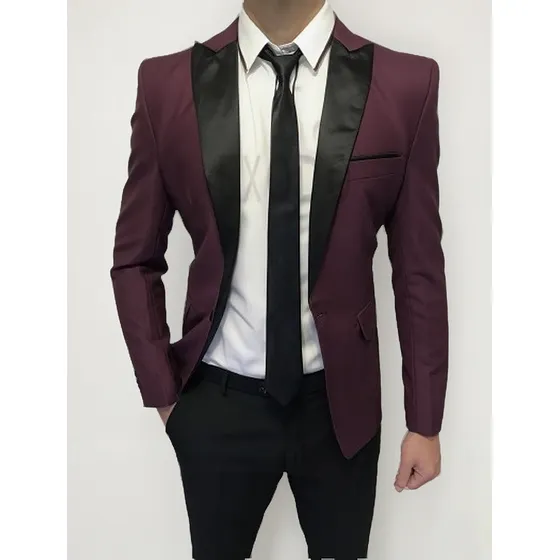 Terno Burdeo Borde Negro,  Matrimonio, Fiesta  Envío Gratis
