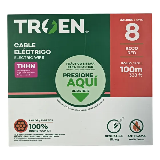 Cable #8 Thhn 100% Cobre 7 Pelos 50 Mts