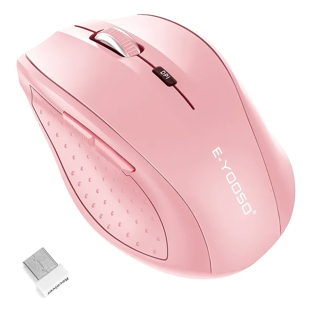TERPORT F11 Mouse Inalambrico Ergonomico 4800 Dpi Con Receptor Usb, 6 Botones Con Avance Y Retroceso, Mouse Para Computadoras Pc Laptops Win/mac Hasta 18 Mese, Color Rosa