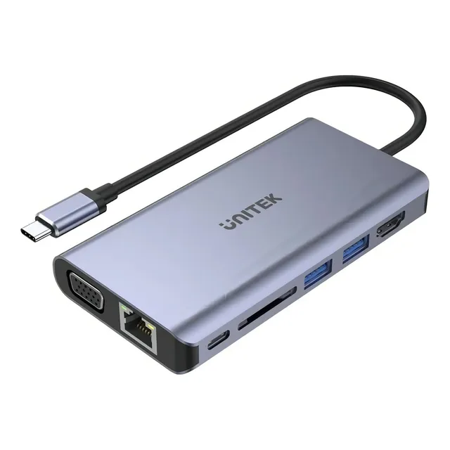 Hub Usb-c Unitek 8 En 1 5gbps Con Pd 100w -3x Usb, Lan, Hdmi Color Gris