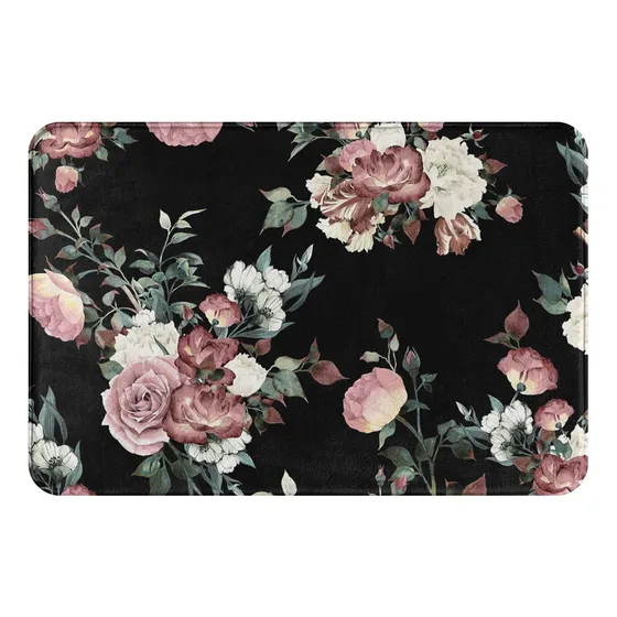 Kilowr Alfombra Baño Franela Diseño Floral Rosa Negra Para X