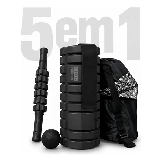 Kit 5 em 1 Rolo + Bastão Liberação Miofascial Massagem + Bola Lacrosse + Band Alongamento
