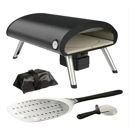 Forno De Pizza Portátil Dobrável Gás Glp Com Pedra Rotativa 127/220v Preto