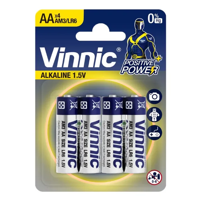 Pilas Aa Alcalinas Vinnic Blister Cerrado X 4 Unidades Bp4