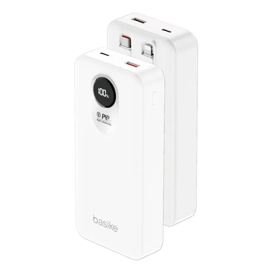 Power Bank Basike com Cabo Embutido de 20000mAh e Carregamento Rápido 22,5W para iPhone e Samsung