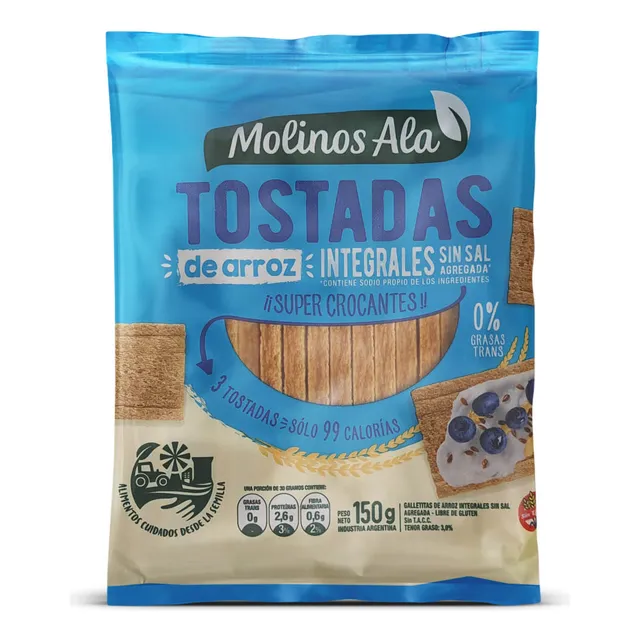 Tostadas Arroz Integrales Sin Sal Molinos Ala 150g Sin Tacc