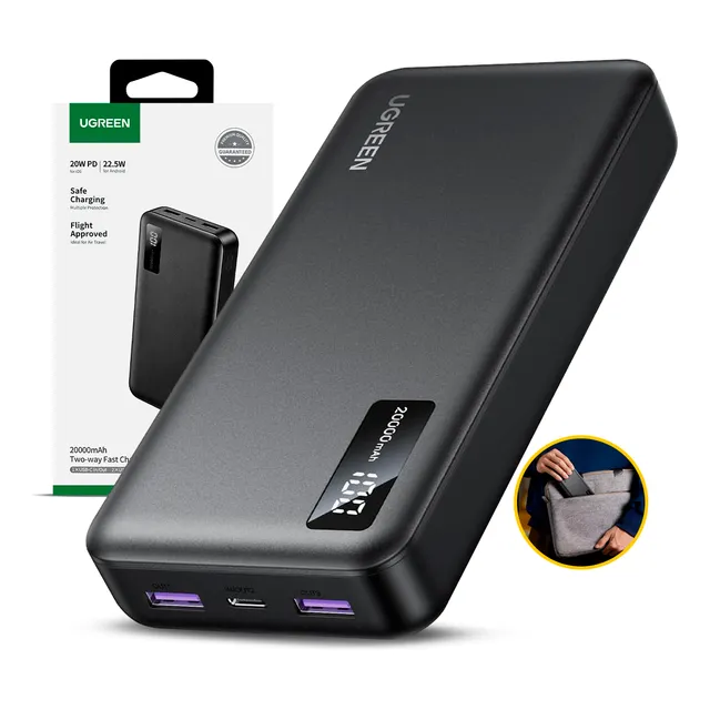 Power Bank Ugreen 20000 Mah Tipo C 20w Pd Pantalla Led Pb312 Negro