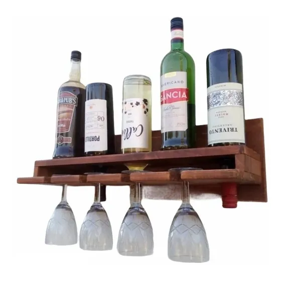Bodega Vino Cava 5 Vinos 4 Copa Colgar Copero Rustico Madera